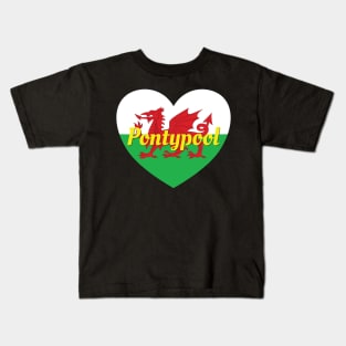 Pontypool Wales UK Wales Flag Heart Kids T-Shirt